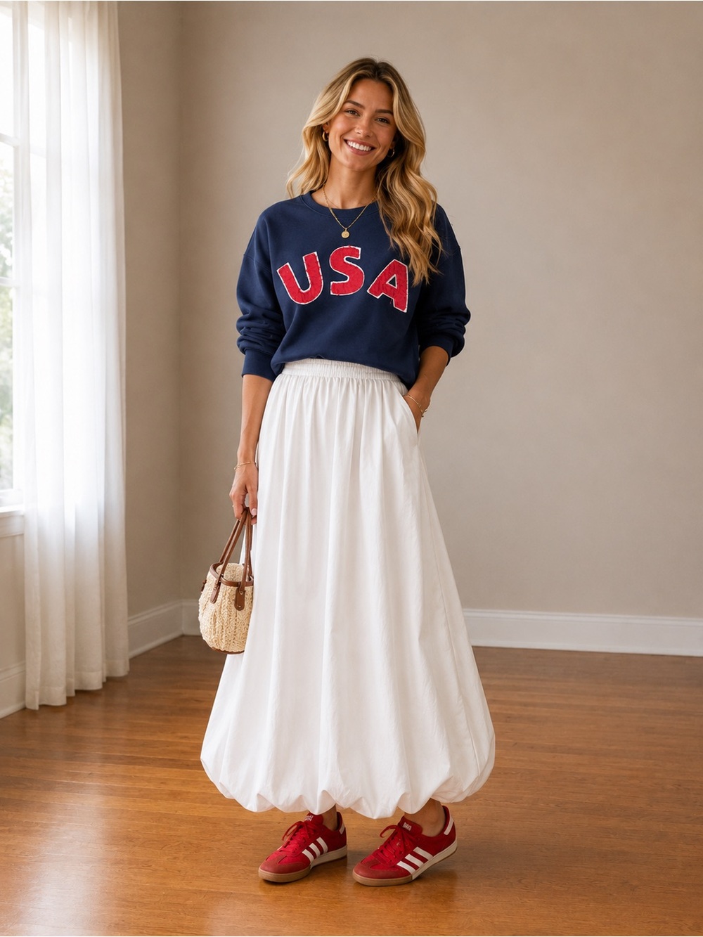 Ocean Drive Navy Pullover with Red USA Appliqué